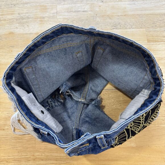 Carmar Denim Jeans Shorts 27 Blue Distressed Eagle Patch Frayed High Rise Y2k - Picture 4 of 13